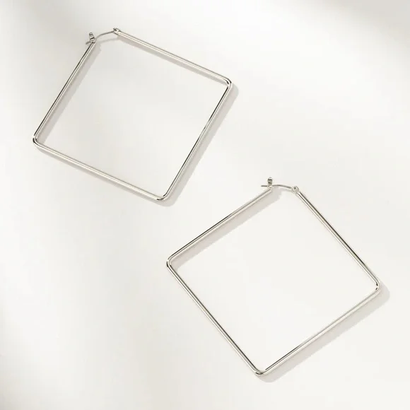 Uncommon James girl boss silver square hoop earrings - brand new (NWT) - Picture 1 of 5